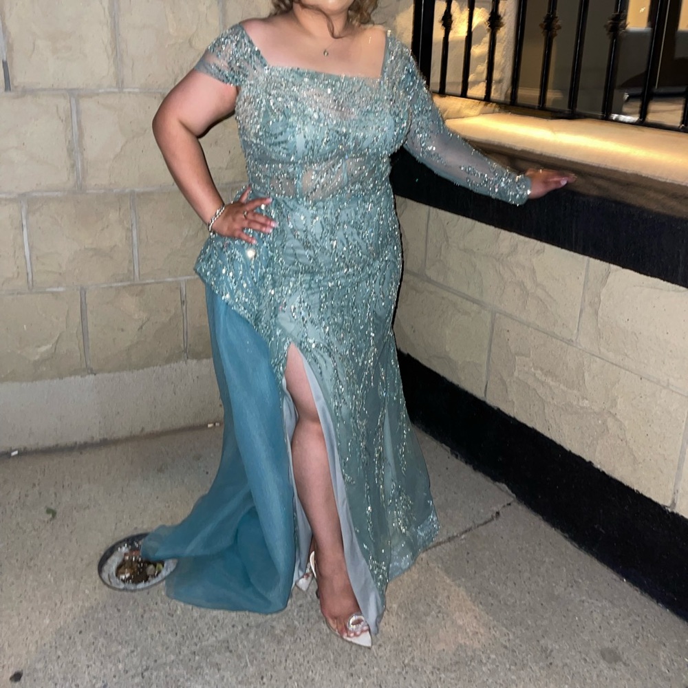 Mint green evening gown